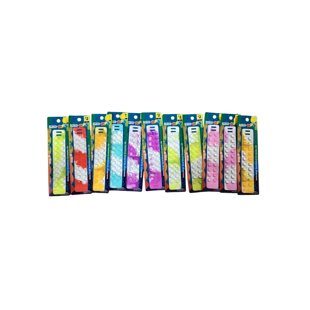 11-Squid Pops Fidget Toy Lot 10 Pack Suction Silicone Sensory Strips Tie Dye Col